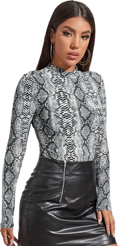 Vista 4 de SweatyRocks Enterizo básico de manga larga con cuello alto sólido para mujer