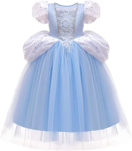 Vista 13 de Vestido de cumpleaños de princesa Cenicienta para niñas, disfraz de Halloween, concurso de Navidad, fiesta de baile con accesorios