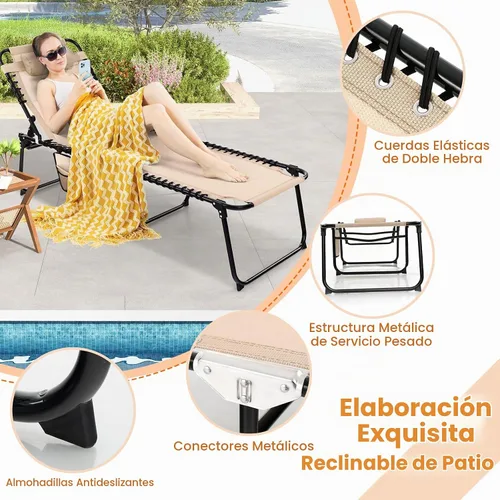 Vista 5 de Goplus Tumbona para exteriores, silla plegable de 5 posiciones para playa, con almohada desmontable, bolsillo lateral, tumbona para tomar el sol