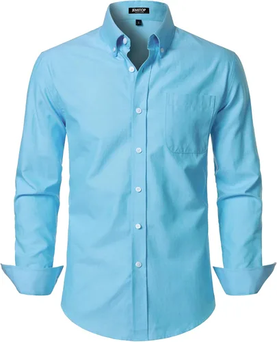 Vista 7 de JEMITOP Camisas de manga larga Oxford ligeras para hombre