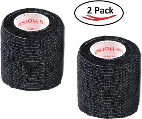 Vista 2 de Cinta adhesiva para veterinarios (negro) (paquete de 2) (2 pulgadas x 15 pies), autoadhesiva, adherente, cohesiva, flexible, autoadhesiva, rollo