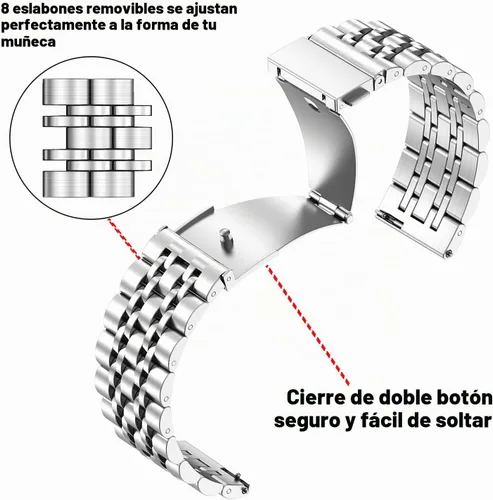 Vista 3 de 18mm 20mm 22mm Quick Release Metal Watch Band for Garmin Samsung Amazfit plateado