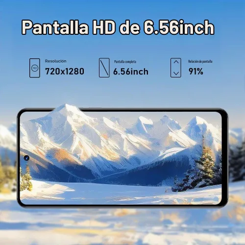Vista 3 de Teléfono Android desbloqueado 2G+64G, pantalla HD de 6.56 pulgadas, teléfono celular de red 3G, Dual SIM Dual Standby, Android 8.1 Smartphone Negro
