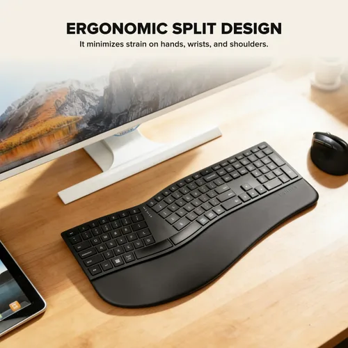 Vista 8 de DELUX Teclado inalámbrico ergonómico, teclado Ergo dividido ultrafino (GM909)