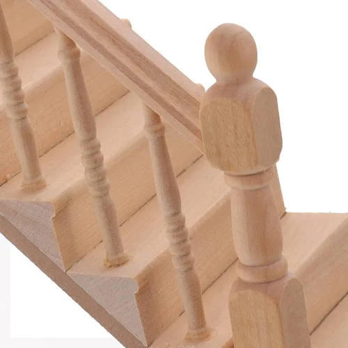 Vista 3 de DOITOOL Escalera en miniatura de 12 escalas con pasamanos izquierdos, sin pintar, accesorio de muebles de casa de muñecas de madera para bricolaje