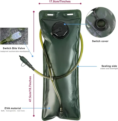 Vista 6 de Zavothy Mochila táctica de hidratación Molle con vejiga de agua de 3L Mochila de hidratación para ciclismo, correr, ciclismo, senderismo, mochila