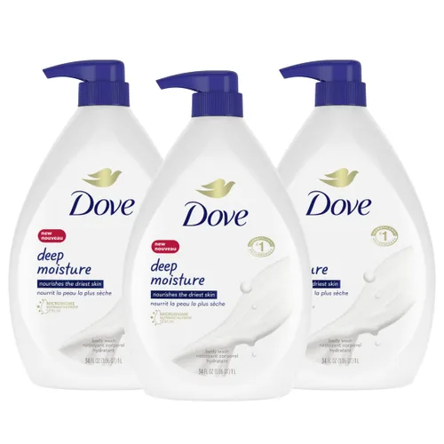 Vista 15 de Dove Gel de baño Humedad profunda para 24 horas Loción Suave Piel Hidratante Limpiador de la Piel Sin Sulfatos Sin Parabenos 3 oz