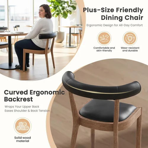 Vista 3 de Kmax Sillas de comedor de mediados de siglo modernas sillas de cocina de cuero con marco acabado de nogal natural, respaldo curvado de poliuretano