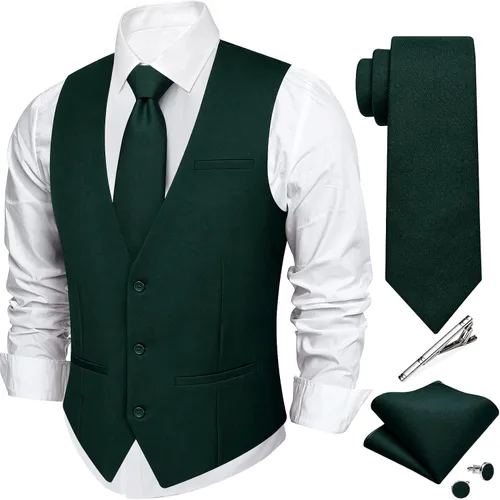 Vista 12 de DiBanGu Mens Vest Tie Set 5PCS Formal Dress Waistcoat Light Grey