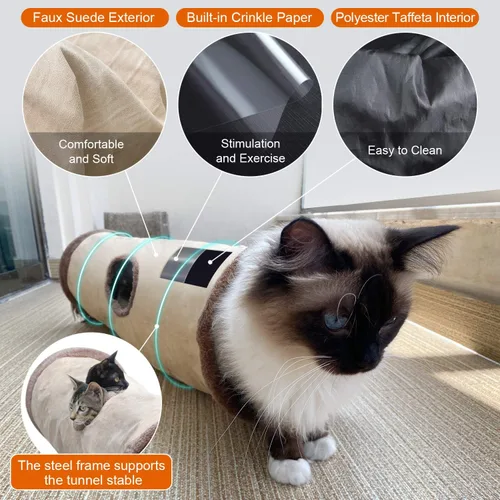 Vista 5 de Petest Túnel plegable para gatos, tubo de juego para mascotas, túnel arrugado con juguetes para gatos, longitud 35 pulgadas de diámetro 9.7 pulgadas