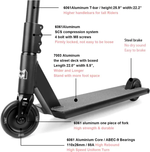 Vista 3 de Limit LMT71AZ Pro Patinetas de calle con extremos en caja, las mejores patinetas Freestyle BMX para acrobacias, perfectas para adultos