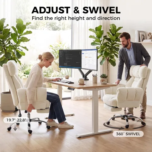 Vista 8 de HOMCOM Silla de oficina Criss Cross con reposabrazos abatibles Blanco crema