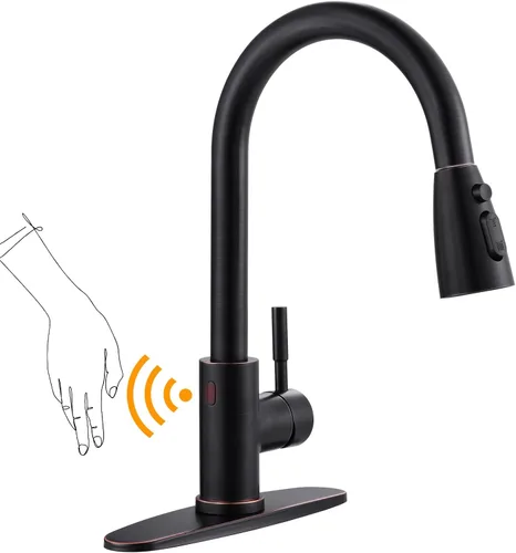 Vista 37 de WOWOW Grifo de cocina con rociador, grifo de fregadero de cocina, acero inoxidable SUS 304, grifo de cocina de níquel cepillado de arco alto