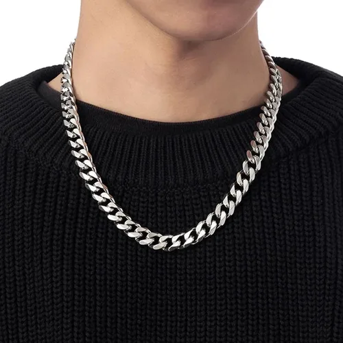 Vista 55 de YAMI Cadena de eslabones cubanos para hombre, azul/negro/oro de 14 quilates, acero inoxidable de 0.394-0.472 in de grosor, collar de cadena
