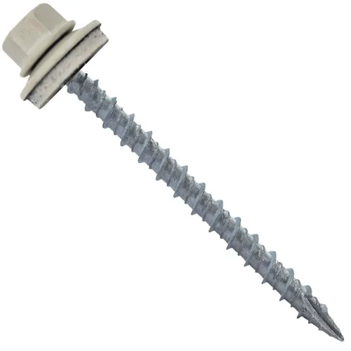 Vista 55 de 10 tornillos para techos de metal gris ABC de 2-1/2 pulgadas, cabezal de arandela hexagonal, arranque automático/roscado, arandela EPDM. 1 bolsa
