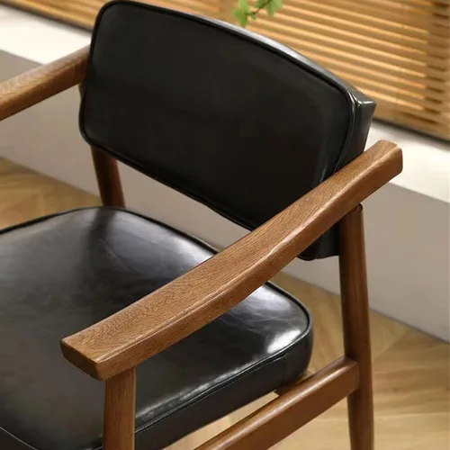 Vista 5 de sillas de comedor Solid Wood Dining Chair Leisure Armrest Backrest Upholstered Office Modern Kitchen(Gris)