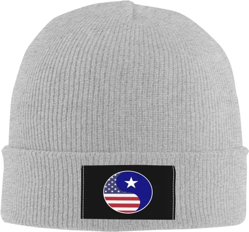 Vista 2 de LIICHEES Yin Yang Flag Combination of America and Bonnie Blue Flag Beanie Hat for Men Women Warm Cozy Knit Skull Cap Acrylic Winter Hats