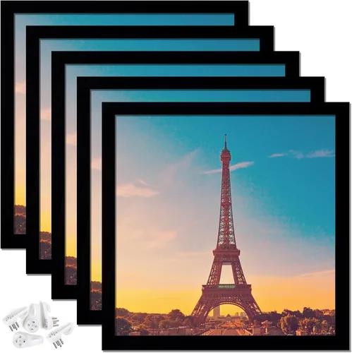 Vista 12 de Juego de 5 marcos de fotos de 8x11, marcos de fotos negros transparentes de alta calidad para pared, escritorio, horizontal y vertical para collage