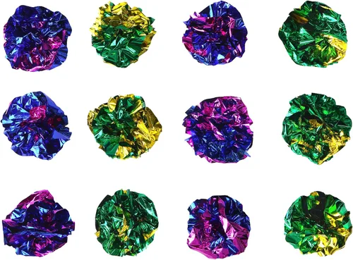 Vista 8 de CHIWAVA 24 bolas de Mylar de 1.6 pulgadas brillantes y arrugadas para gatos, pelota de gatito agrietado, juego ligero, colores surtidos