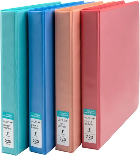 Vista 20 de Yoobi Carpeta azul de 3 anillas, carpeta de 1 pulgada con anillos redondos en D y 2 bolsillos, organizador duradero, sin PVC con capacidad de 275