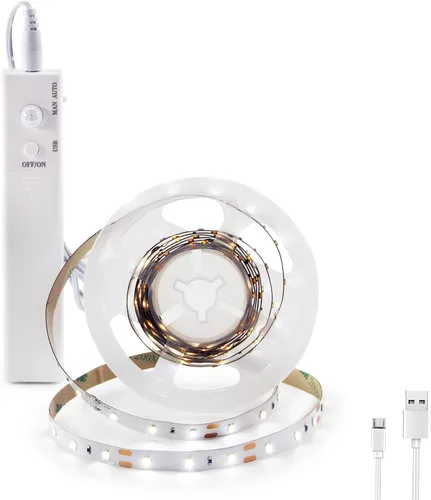 Vista 12 de VST Tira de luces LED de 2 metros, luz de cinta LED con sensor de movimiento y operada a batería para armario, escaleras, dormitorio