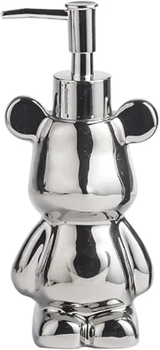 Vista 4 de Pequeño dispensador de jabón de baño con bomba, bonito diseño en forma de oso, dispensador de jabón líquido de cerámica (negro)