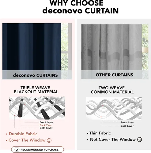 Vista 8 de Deconovo 2 paneles de cortinas opacas de protección de privacidad color azul marino con bloqueo de ruido negro con aislamiento térmico