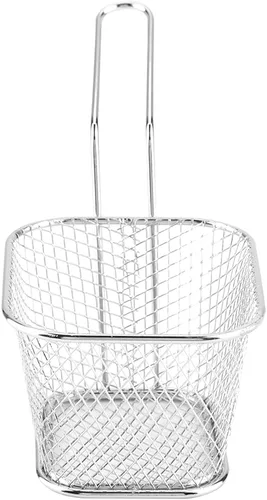 Vista 8 de Soporte de papas fritas de acero inoxidable, Mini cesta rectangular para freír, Servicio de mesa de comida frita, Herramienta de cocción de papas