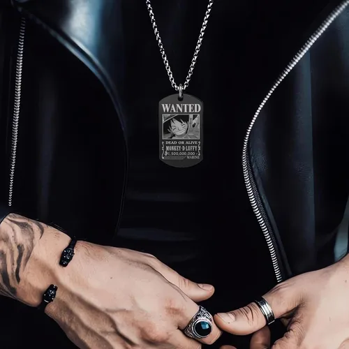 Vista 5 de Anime One Piece Wanted Poster Pendant Necklace Stainless Steel Chain Manga Necklaces Dog Tag Jewelry for Men Boyfriends Christmas Gifts