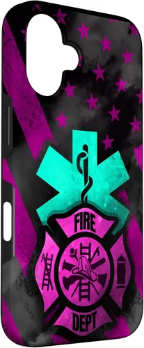 Vista 3 de EMT EMS Firefighter Pink Turquoise Fire Rescue American Flag Case for iPhone 16