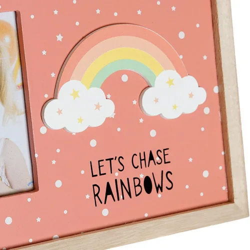 Vista 4 de Marco de Fotos DKD Home Decor Arcoíris Rosa Blanco Infantil Madera MDF (25 x 1 x 16 cm) (2 Unidades)