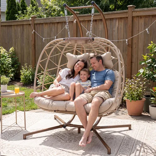 Vista 2 de BULEXYARD Silla columpio doble con soporte, asiento de gran tamaño para 2