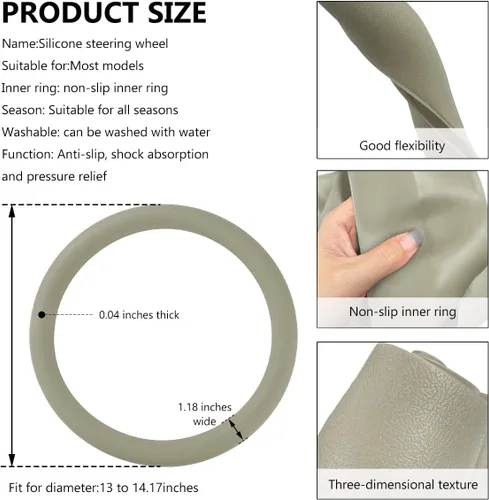 Vista 2 de Funda para volante de coche, de 13 a 14 pulgadas, protector de volante de silicona suave antideslizante, funda elástica extensible para volante que