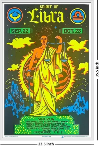 Vista 3 de Libra signo del zodiaco - Laminado - Póster de luz negra - 23.5 x 35.5 pulgadas