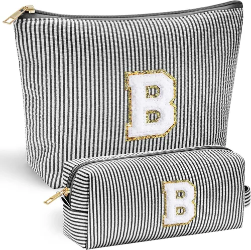 Vista 43 de YOOLIFE Regalos del Día de la Madre para Mujeres, Bolsa de Maquillaje con Iniciales, Bolsa de Maquillaje para Viaje, Bolsa de Maquillaje Negro