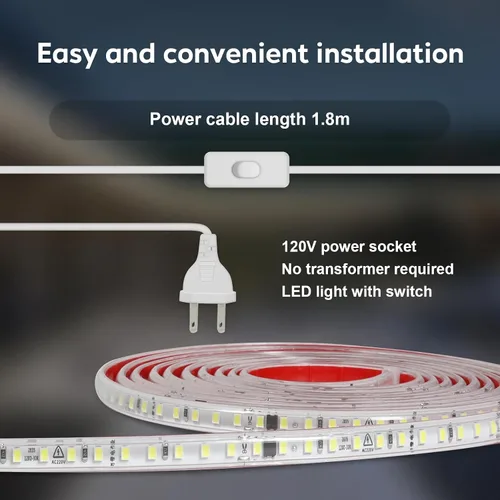 Vista 5 de Tiras de Luces LED de CA 120V de 3.28 Pies Blanco Cálido con Enchufe de EE.UU. 1M Luces LED Cortables SMD 2835 de 110 Voltios Cintas de Luces LED