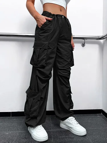 Vista 3 de Verdusa Pantalones cargo de cintura alta con cordón para mujer con bolsillo