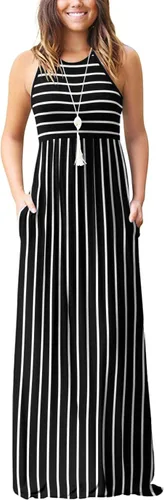 Vista 25 de DEARCASE Vestido largo de verano sin mangas para mujer, con bolsillos E10-floral Negro Azul