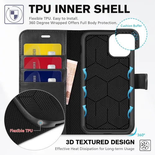 Vista 4 de TUCCH Funda tipo cartera para iPhone 11, [con bloqueo RFID] ranuras para tarjetas, soporte, cierre magnético, funda protectora de piel sintética