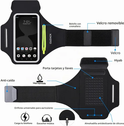 Vista 8 de PEDVSTY Brazalete para correr con funda para auriculares y ranura para Negro
