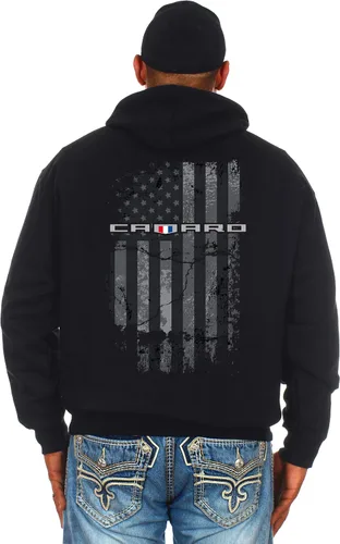 Vista 4 de JH DESIGN GROUP Chevy Camaro - Sudadera con capucha para hombre con bandera estadounidense de 2 caras