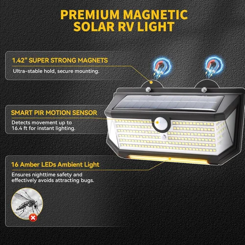 Vista 5 de SUPAREE Luz solar magnética RV con luces ámbar