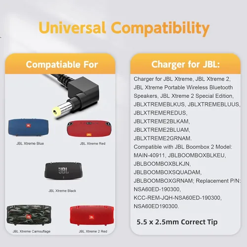 Vista 3 de Cargador de 19 V compatible con JBL Xtreme 2, JBL Boombox 1 2, adaptador de corriente impermeable Bluetooth inalámbrico portátil extremo, cable