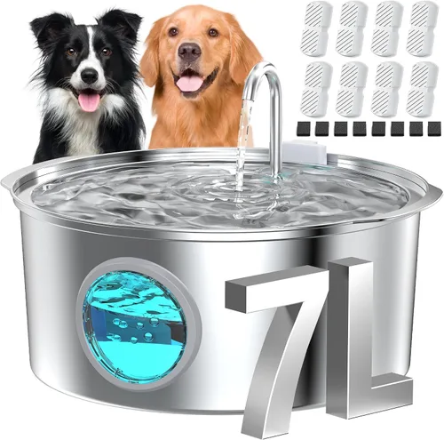 Vista 11 de Fuente de agua para mascotas para perros grandes: fuente de agua de metal para perros - Fuentes silenciosas para gatos grandes - Fuentes de agua