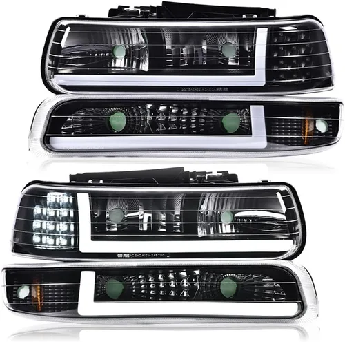 Vista 10 de G-PLUS Conjunto de faros, compatible con Chevy Silverado 1999 2000 2001 2002/Se ajusta a Suburban Tahoe 2000-2006 Faros delanteros de parachoques