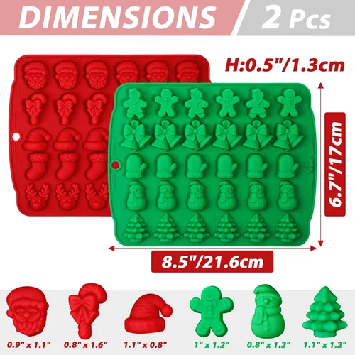 Vista 2 de Moldes de caramelo navideños Kamehame, 2 piezas con 30 cavidades de caramelo navideño en forma de goma, moldes navideños de chocolate de silicona