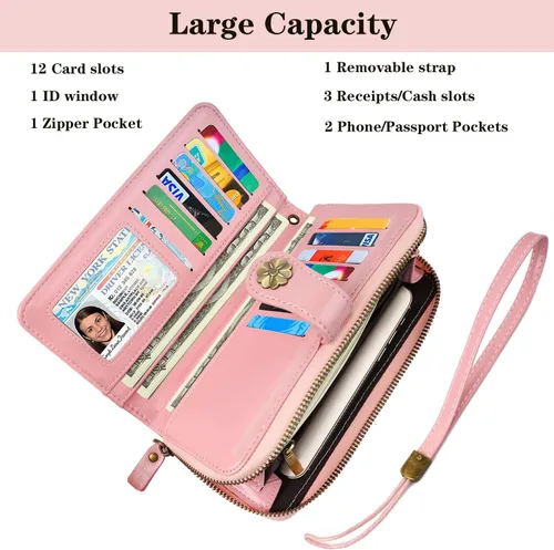 Vista 3 de Billeteras para mujer con múltiples tarjetero, cartera de embrague, tarjetero, organizador de tarjetas para mujer con correa para la muñeca