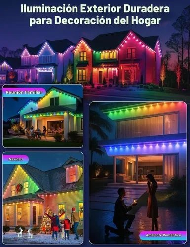 Vista 7 de EcoNour Luces LED RGB permanentes para exteriores de 50 pies Luces LED inteligentes impermeables para aleros con aplicación y control remoto
