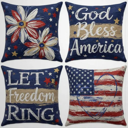 Vista 87 de ArogGeld 250th Anniversary USA Patriotic Throw Pillow Covers 18 X 18 Inch Independence Day Red and Blue Sunflower Love Heart God Bless America