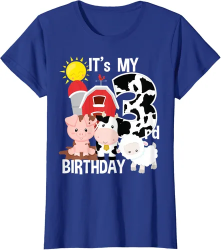 Vista 43 de Camiseta con diseño de animales de granja con texto en inglés "It's My 3rd Birthday" Negro
